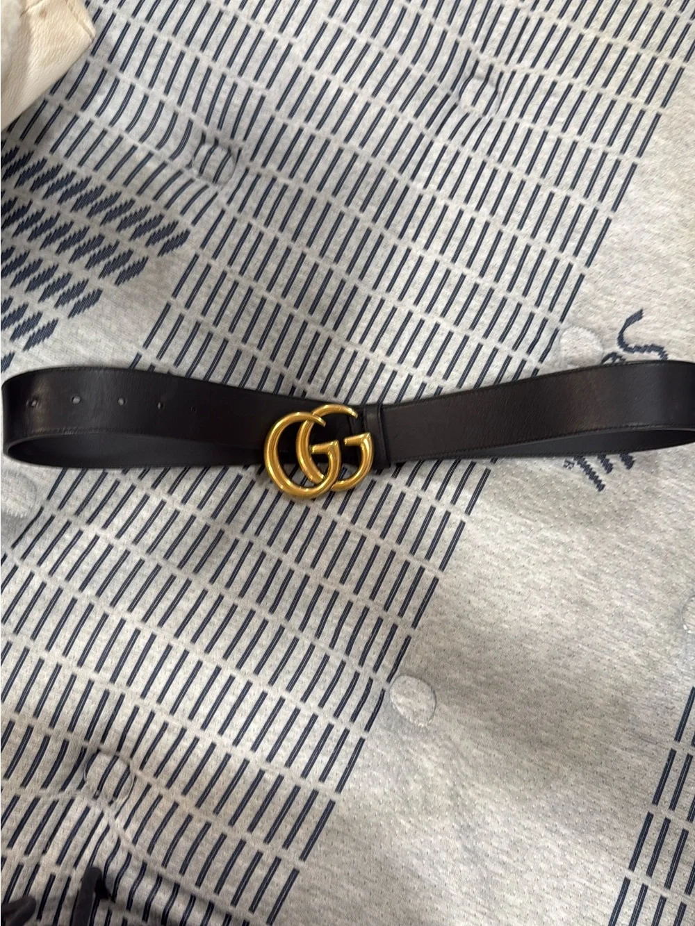 Gucci Black Leather Belt with Gold Interlocking GG Buckle